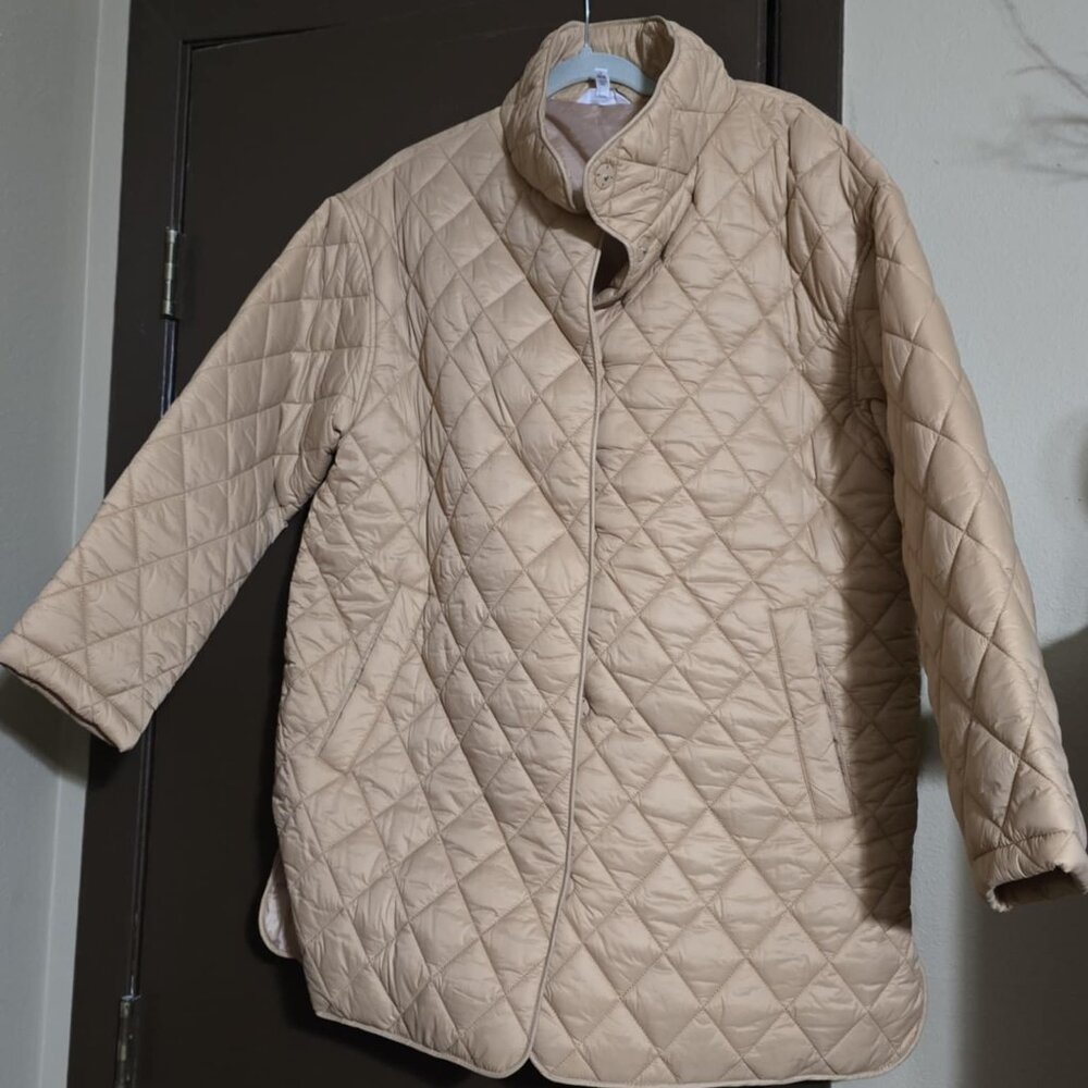 Time and Tru Beige Quilted Jacket Coat Size L